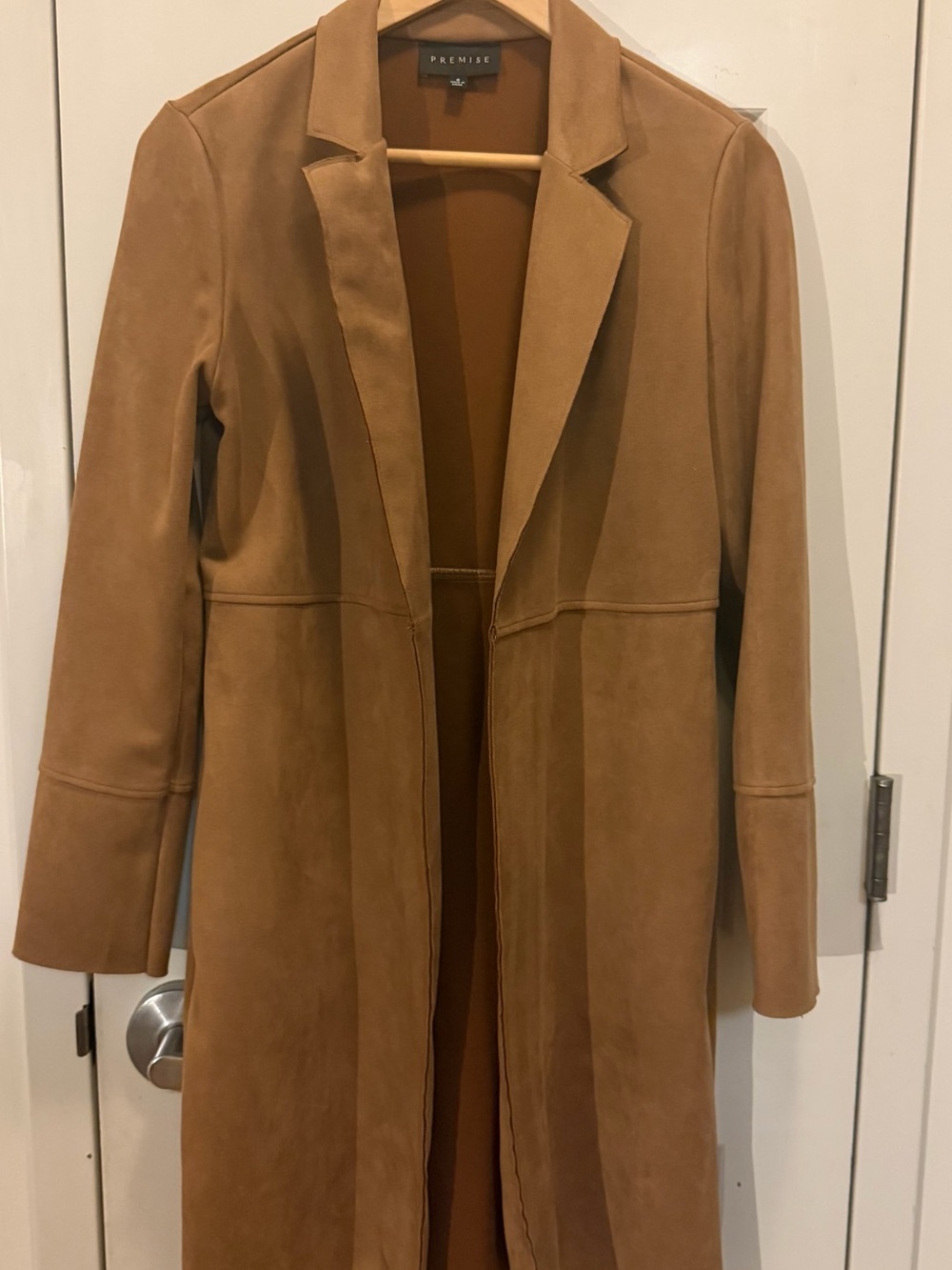 Premise Women's Tan Suede-Feel Long Trench Coat